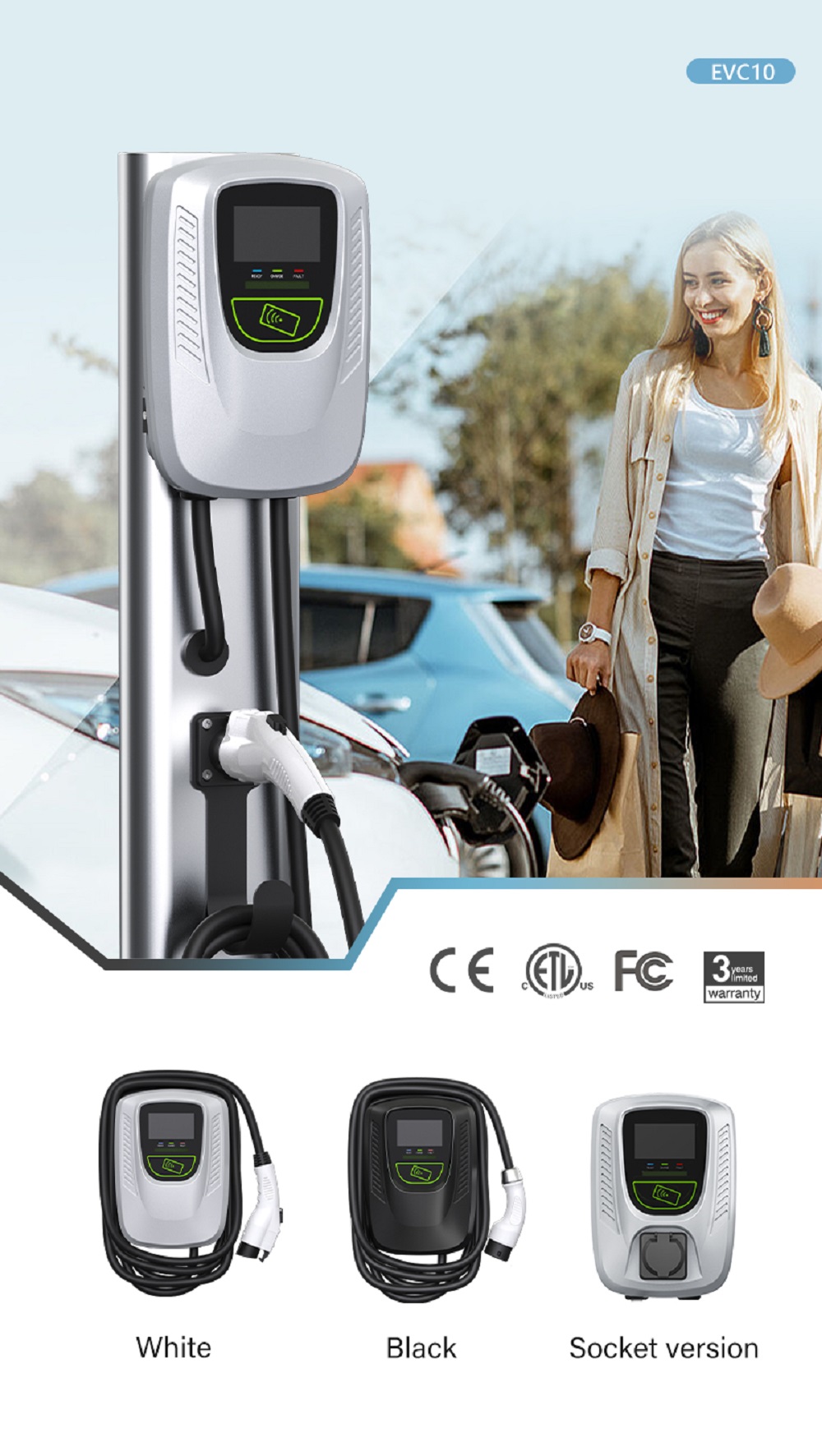 EVC10 commercial electric vehicle charger product details display