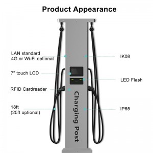 โพสต์เครื่องชาร์จ EV สองพอร์ต, 19.2KW, SAE J1772, เครื่องชาร์จ AC แบบกำหนดเอง